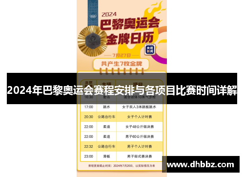 2024年巴黎奥运会赛程安排与各项目比赛时间详解